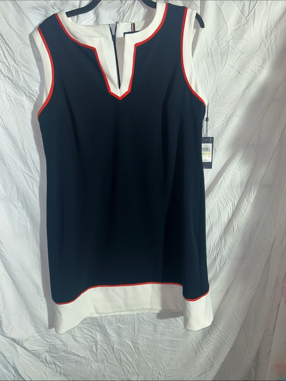 Tommy Hilfiger Navy Shift Dress with White and Red Trim size 14 NWT